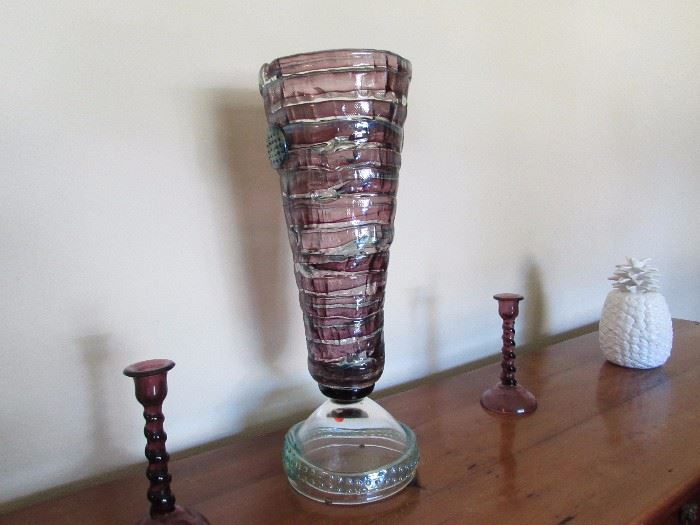 H. Scarborough hand blown art glass vase