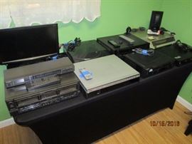 Audiotechnica turn table, RCA DVD and MP3 player, Sony Blue Ray, Sony wireless ear phones, JVC, Magnavox +++