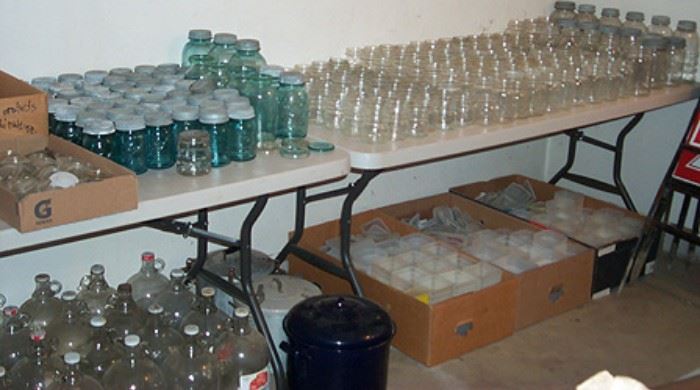 Canning supplies including zinc top blue jars