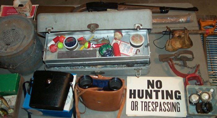 Crosman BB gun, Tackle box, fishing rods, binoculars, etc...