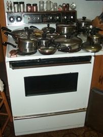 Electric stove, Revere and Farberware pots and pans