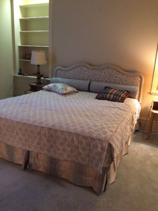 #1 French Provencal fabric king size headboard $200 #2 Stein Foster king size mattress set $175