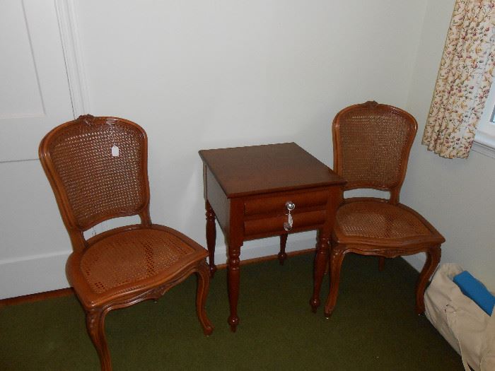 Cane chairs, Empire night table, yoga kit, more.