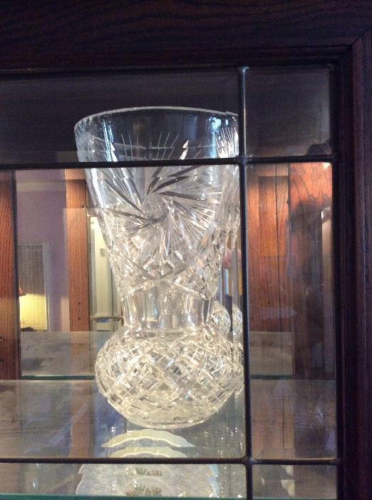 Huge Cut Glass Fancy Clear Vase, European, gifted to Michelle w/Christmas note signed by Elizabeth Taylor.