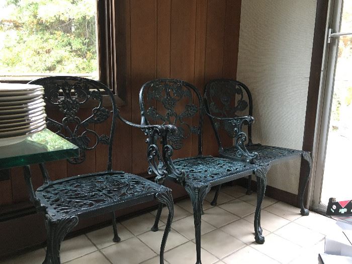 Iron chairs w glass table
