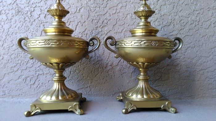 Pair vintage signed Ethan Allen Grecian Lamps.