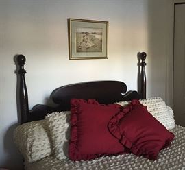 Nice old mahogany full size bed (mattresses, too, in very good shape!), original watercolor above.