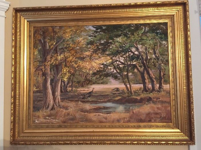 Framed oil on canvas landscape, signed Vandruff (Olive Vandruff, Texas 1909-2003)