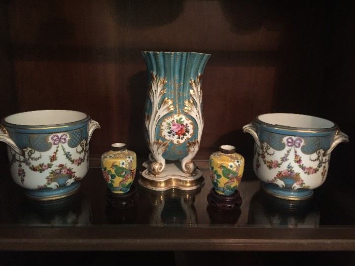 Sevres porcelain and Chinese enameled vases