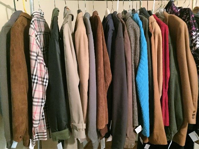 Men's jackets.  Burberry, Ralph Lauren, Carhart, custom made.  All in excellent condition.