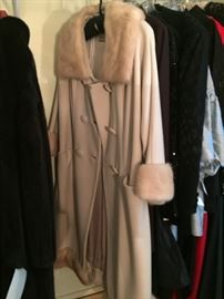 Blonde mink trimmed cashmere coat