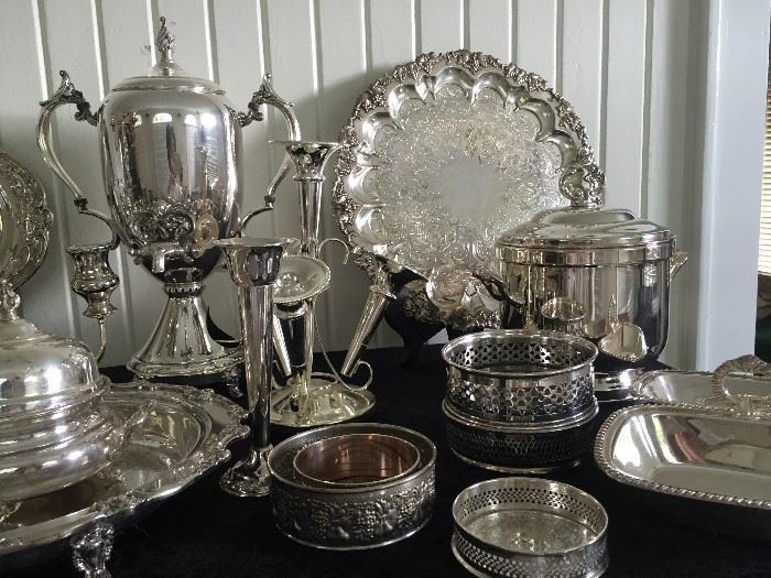 Silver plated coffee urn, epergne...and more