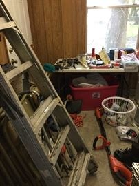 Tools and ladders in garage