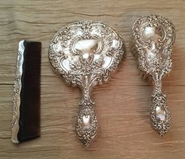 Gorham Buttercup sterling silver three-piece dresser set. 