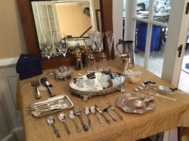 Sterling silver and silver plated serving pieces.