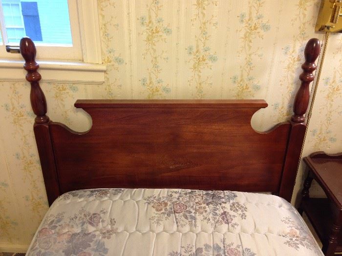 Dark Stained Maple Twin Bed - Headboard & Frame w/ Complimentary Twin Mattresses - 1 of 2 - Headboard Detail