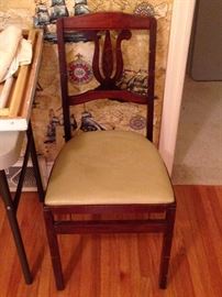 Vintage Mahogany Vinyl Seat Folding Side Chair