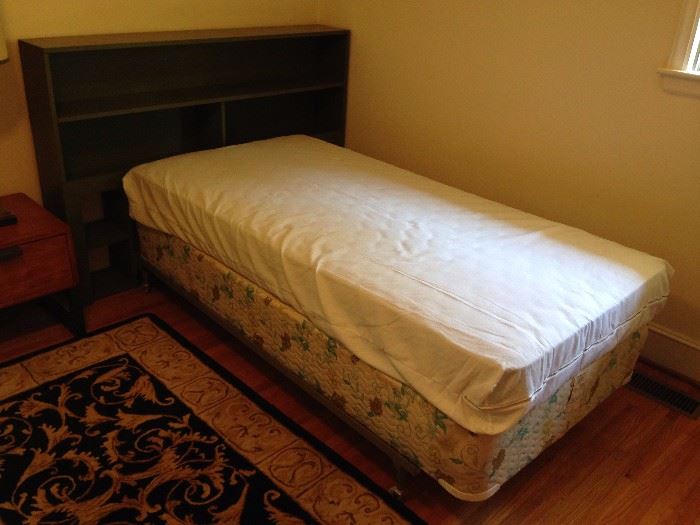 Green Painted Twin or Double Bookcase Headboard & Frame w/ Complimentary Twin Mattresses - 1 of 2