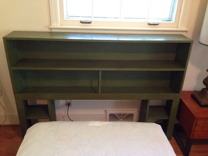 Green Painted Twin or Double Bookcase Headboard & Frame w/ Complimentary Twin Mattresses - 2 of 2 - Bookcase Headboard Detail
