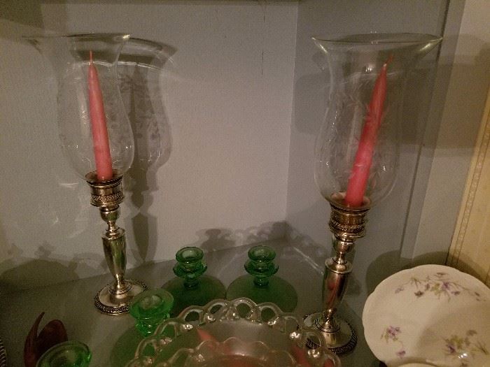 sterling silver candlesticks with glass shades