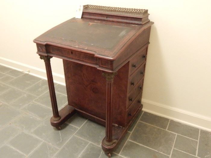 Captain's or Child's Antique Desk with Pen and Ink Well and Drawers