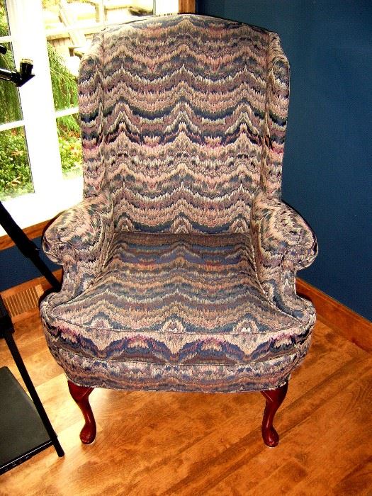 Queen Anne wing back chair.