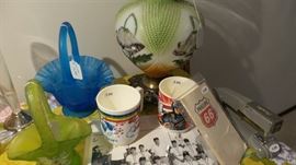 Vintage Phillips 66 Stapler and Needle Kit ~ Poppy Oil Lamp ~ Westmoreland Glass Baskets