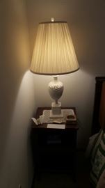 1940's Mahogany Night Stand ~ Vintage White Ceramic Lamp