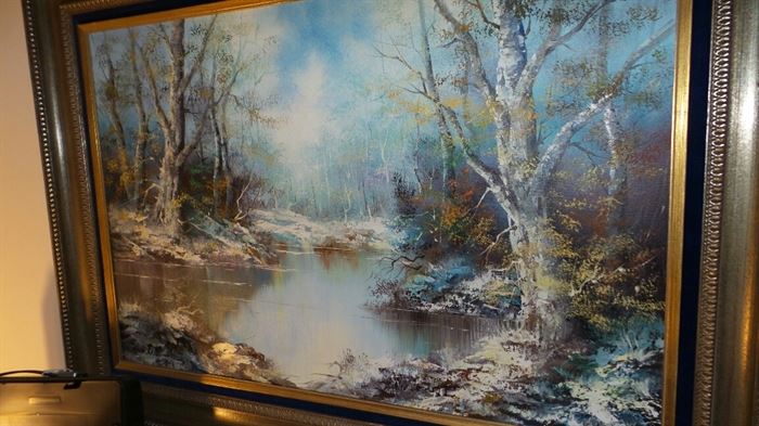 Winter River Scene Oil Painting ~ Signed HUNTER