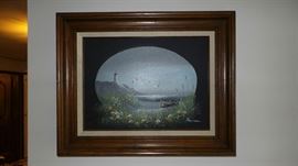 Coastal Light House Scene Oil Painting ~ Signed P HAYMSON