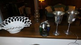 Westmoreland Glass Lace Edge Bowl ~ Silver Plated Goblets