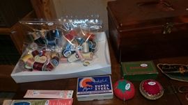 Miscellaneous Sewing Items...Thread, Pin Cushions, Pins, Notions