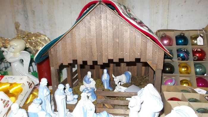 Blue and white Nativity Set With Manger