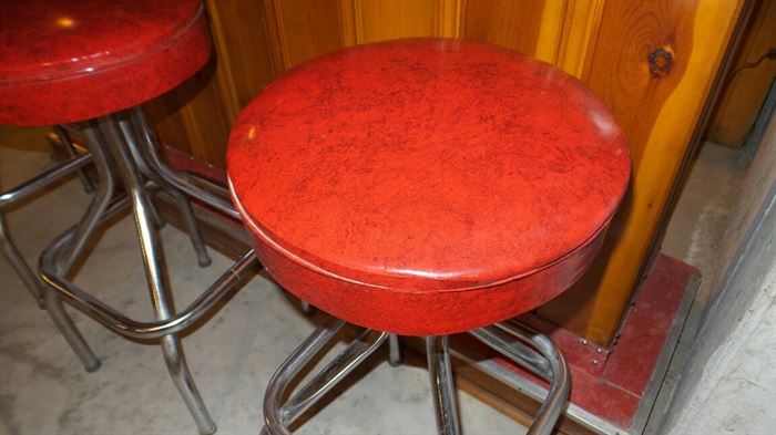 Vintage Red Vinyl & Chrome Bar Stools ~ Sold With Bar As Set