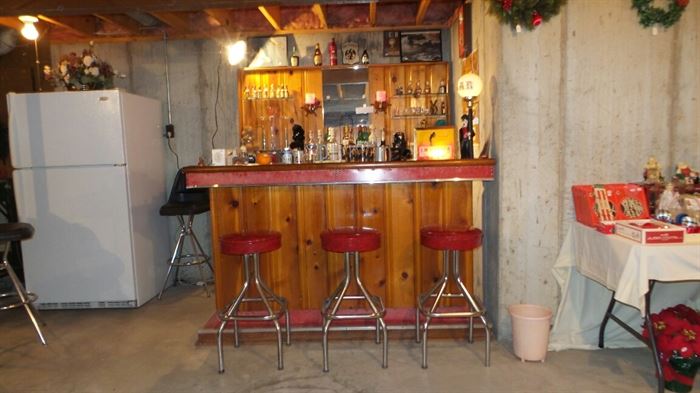Vintage 1950's Bar ~ Complete with Bar Back And 3 Stools