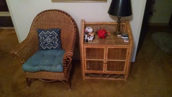 wicker chair and side table 