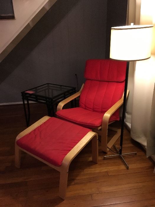 Contemporary IKEA lounge chair and matching footstool 