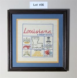 LOUISIANA DREAM STATE CROSS STITCHED FRAMED 