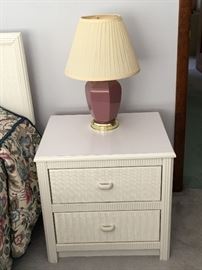 White Wicker night stand to match headboard and chest