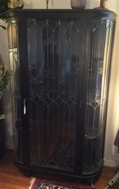 Antique leaded glass display cabinet - 62" tall. It's oak that was stained very dark some years ago...