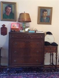 Dresser & nightstand are SOLD - other items are available: portraits in matching gilt frames, vintage green metal lamp with original shade, Lane cedar chest jewelry box, perfumes, vintage alarm clocks, sunglasses, hats, hat box