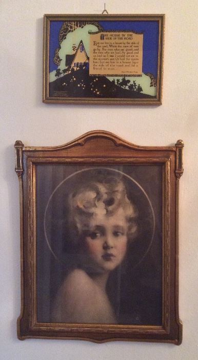 Buzza motto & print of angelic child in original gilt frame