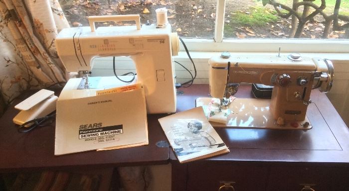 Sewing machines: Kenmore portable (Model 385.12714) & Olympia sewing machine in cabinet