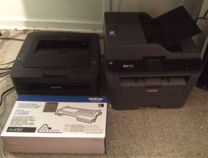 Brother HL-2270DW wireless laser printer with extra toner cartridge, Brother MFC-L2740DW wireless all-in-one printer (purchased new Sept. 2015 - still on 2 year protection plan from Office Depot)