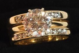 Diamond Solitaire Ring one round cut brilliant diamond. 2.30 Carats. With two Diamond Wedding Bands with diamonds approx 1/4 carat.