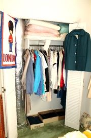 TONS of women's clothing! Sizes small to medium. Nice sleepware many new with tags. 100s of slips. Shoes size 9.5-10. Lots of accessories - belts, scarves, gloves, purses, etc.