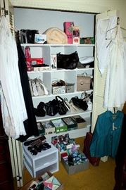 100s of slips. Shoes size 9.5-10. Lots of accessories - belts, scarves, gloves, purses, etc.