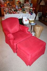 Red microfiber armchair and ottoman