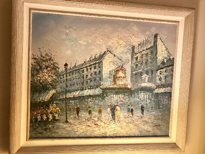 Framed Paris street scene oil on canvas by Burney
