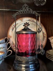 Victorian Cranberry glass pickle decanter